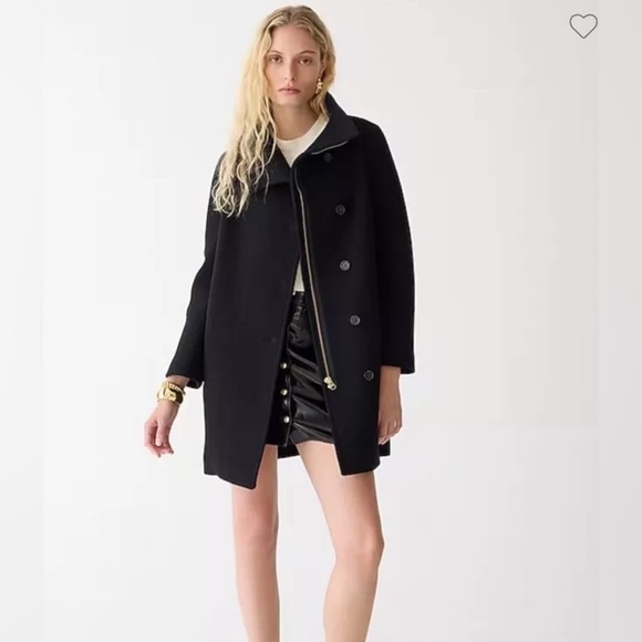 J. CREW Italian Stadium Villa Black Wool Blend Cocoon Style Mid Length Coat Sz 4 - Picture 2 of 16